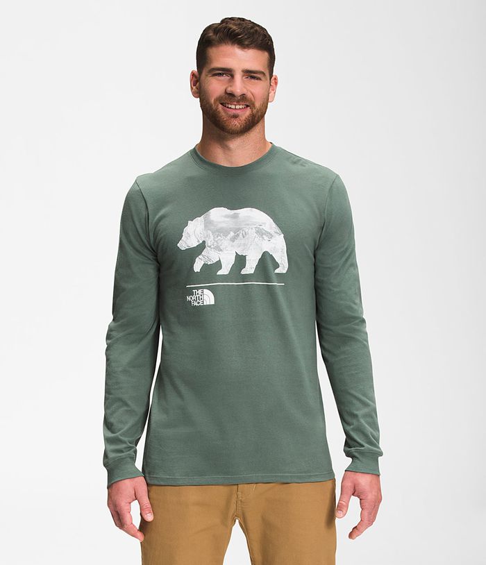 The North Face T-Shirts Bearscape Long Sleeve Green - Mens - Thailand YLARV-8549